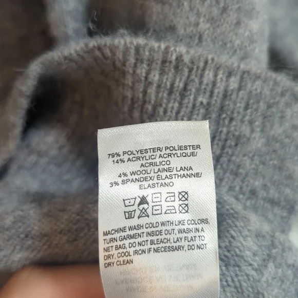 Lucky Brand Boxy Wool Blend Gray Pull Over V Neck Long Sleeve Sweater Medium - Picture 7 of 7